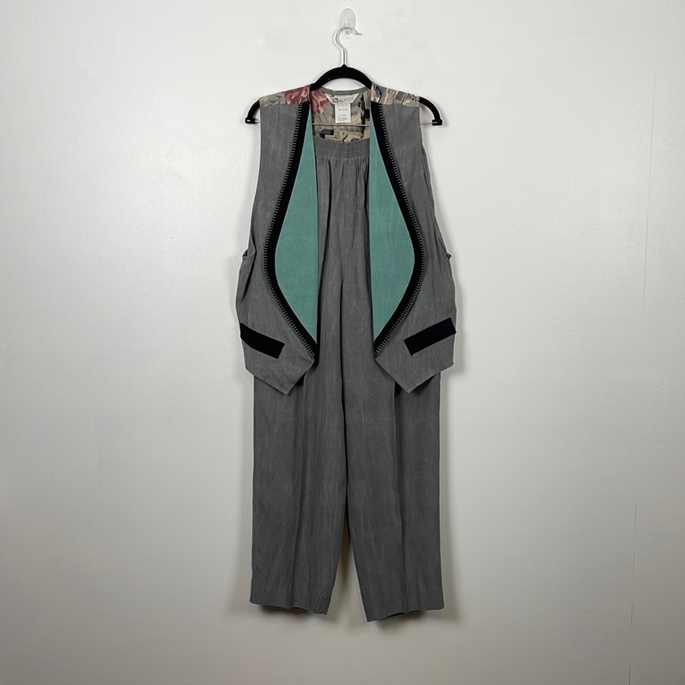 Melrose pantsuit women size 14 elastic waist wide leg vintage 2 pocket vest pant